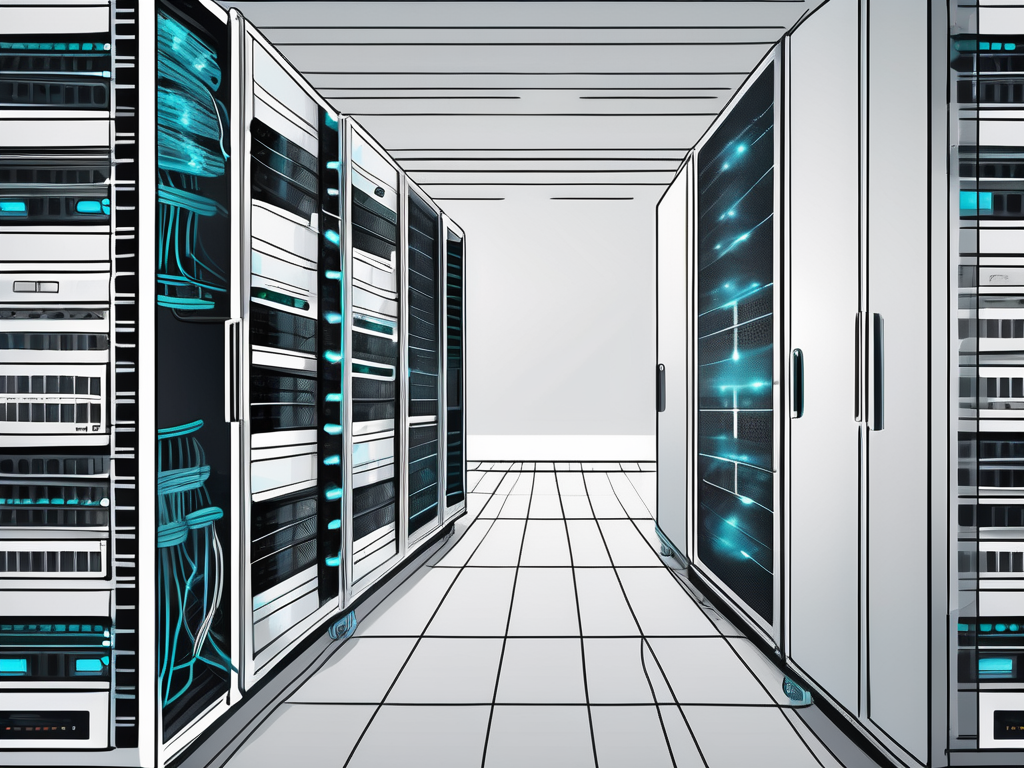 Various server racks and connectivity devices interconnected with each other